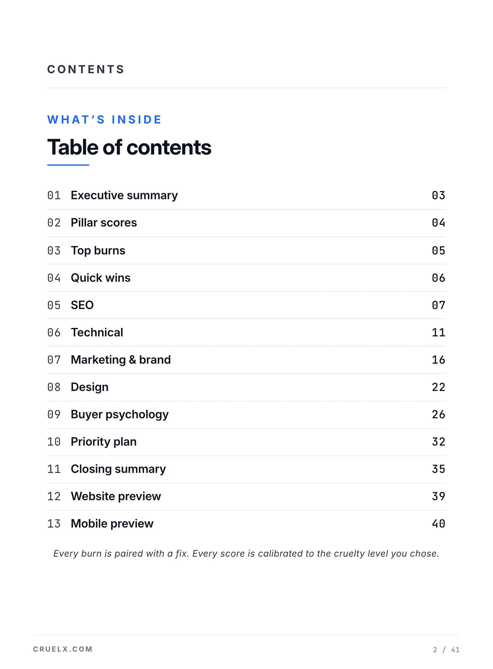 Report table of contents